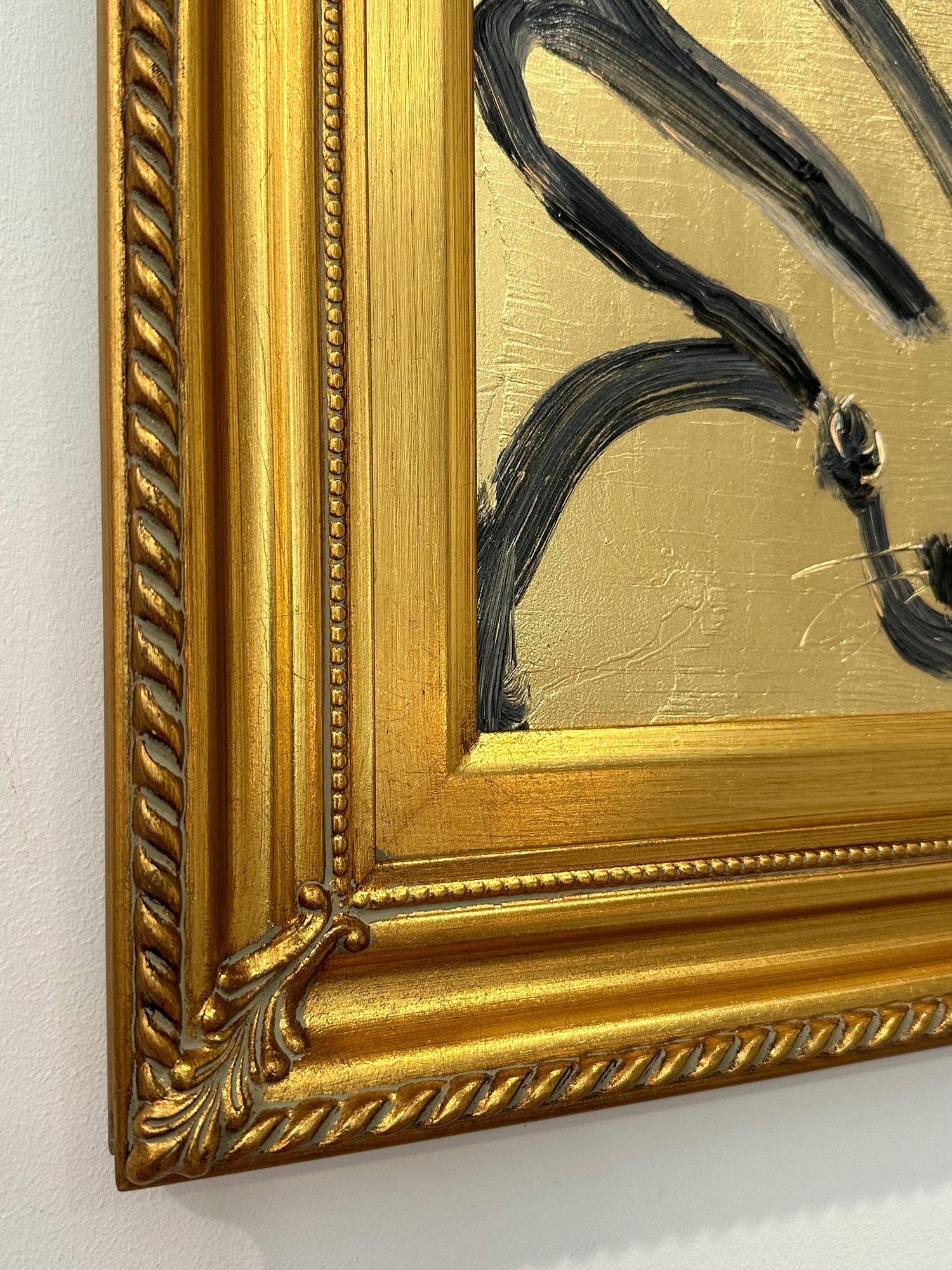 „Goldener Traum“, schwarzer Umriss, Bunny auf goldenem Hintergrund, Ölgemälde, gerahmt im Angebot 2