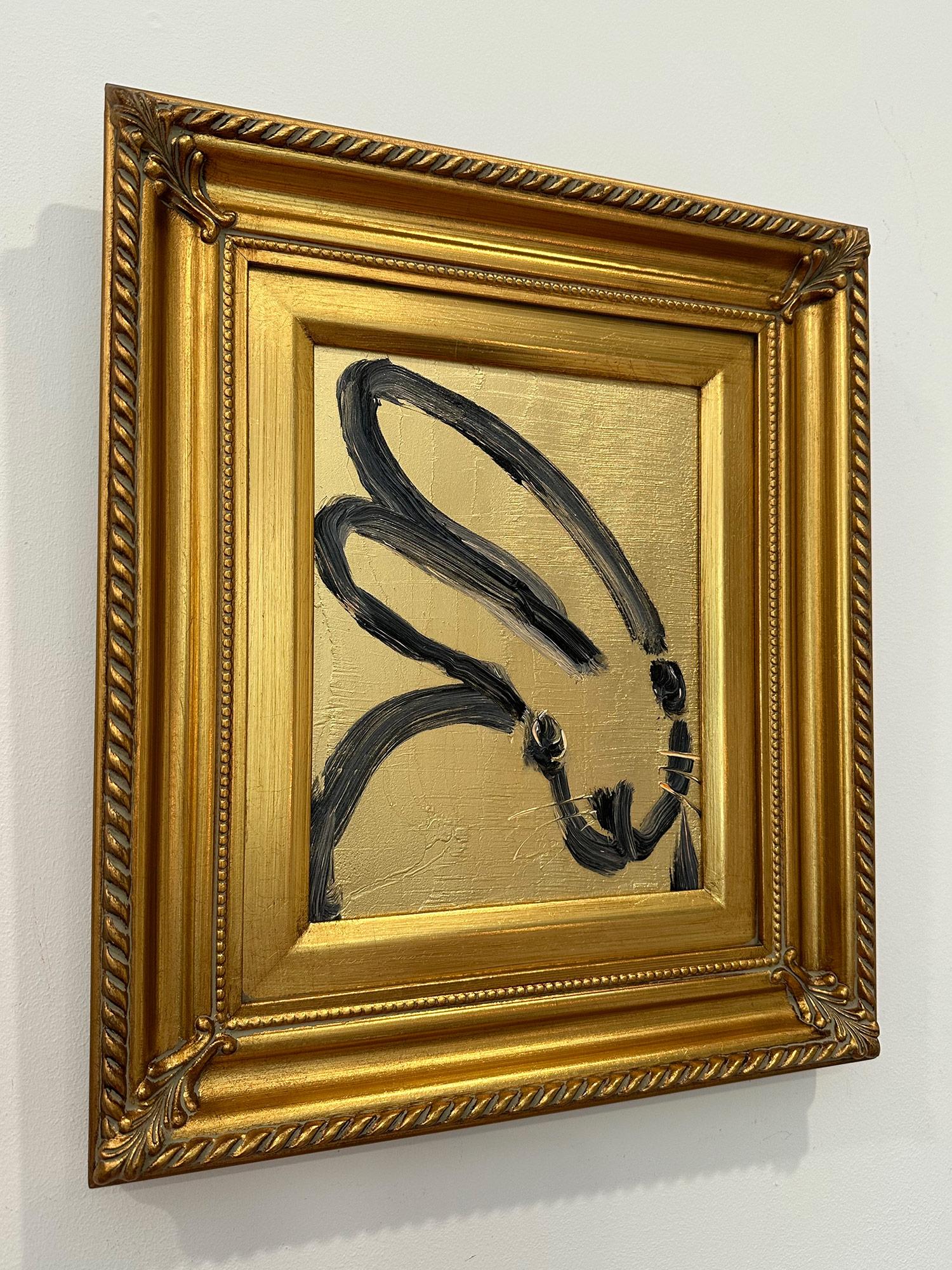 „Goldener Traum“, schwarzer Umriss, Bunny auf goldenem Hintergrund, Ölgemälde, gerahmt im Angebot 3