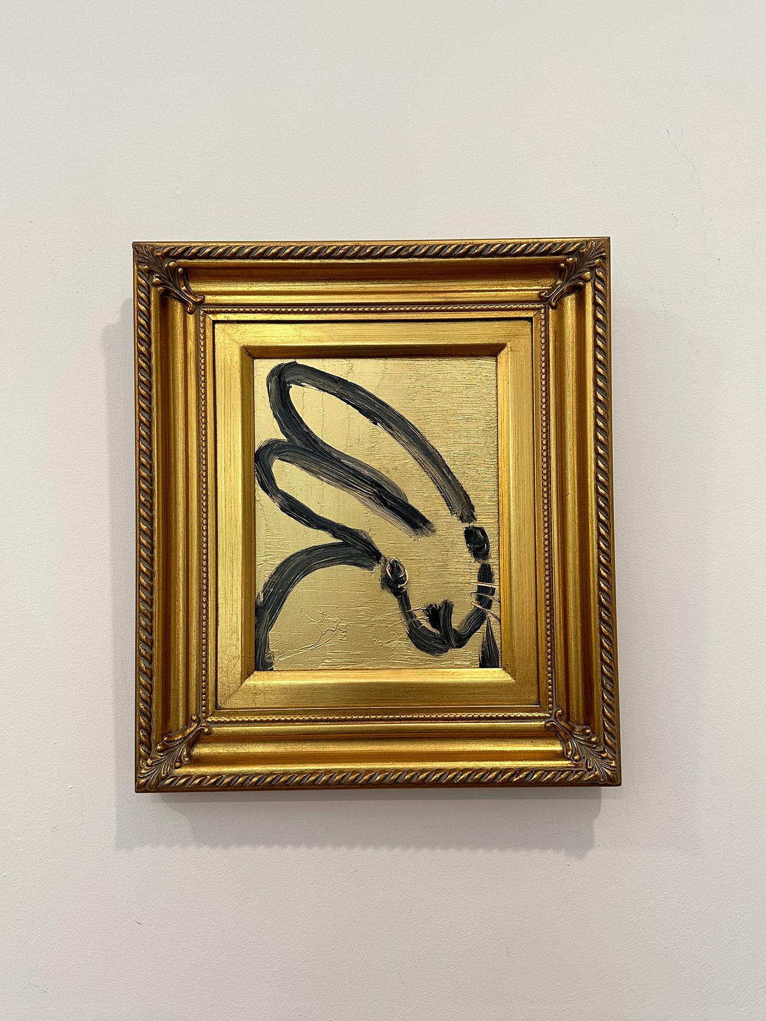 „Goldener Traum“, schwarzer Umriss, Bunny auf goldenem Hintergrund, Ölgemälde, gerahmt im Angebot 4