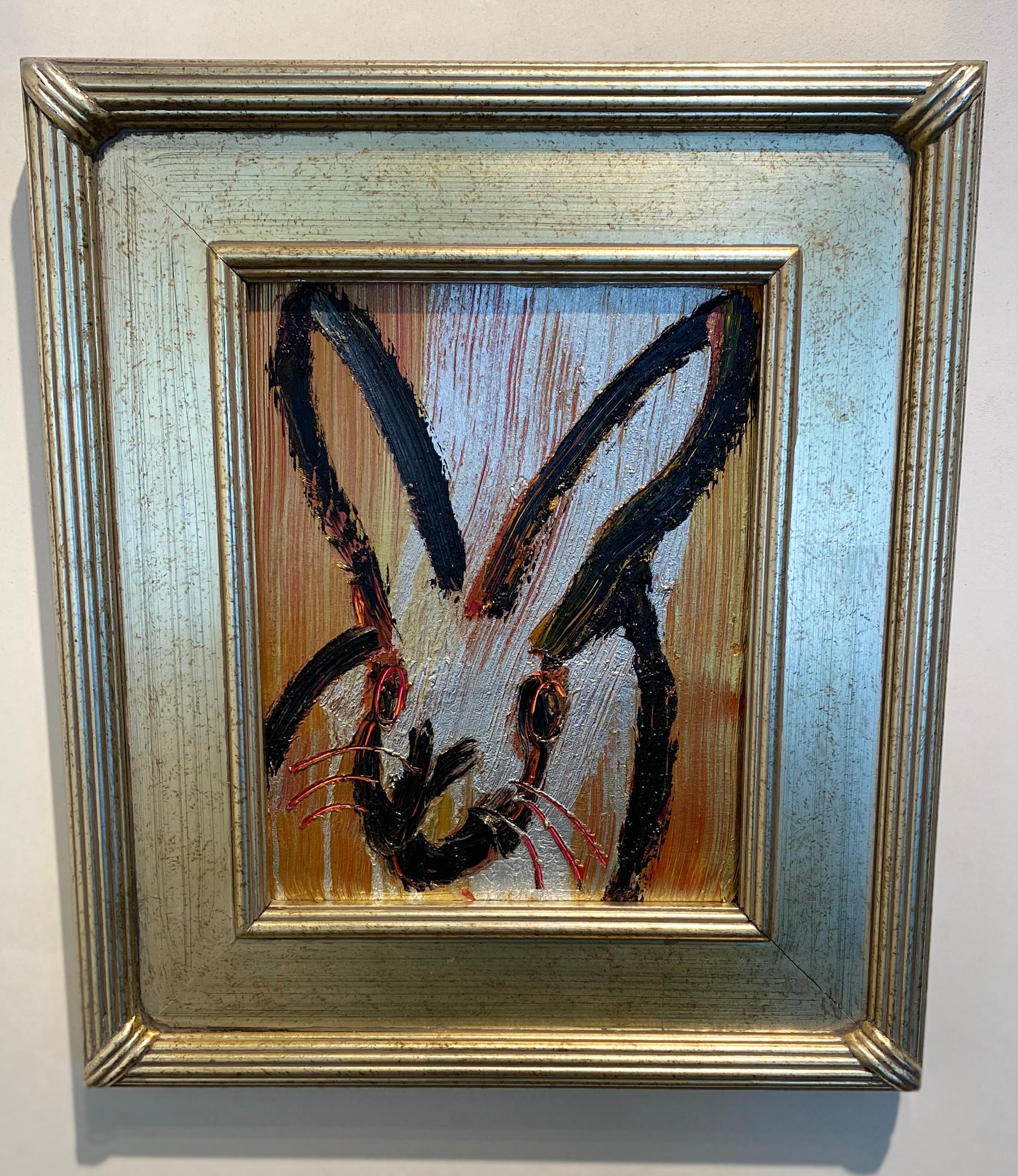 Golden- Neo- Expressionist bunny painting by Hunt Slonem 1