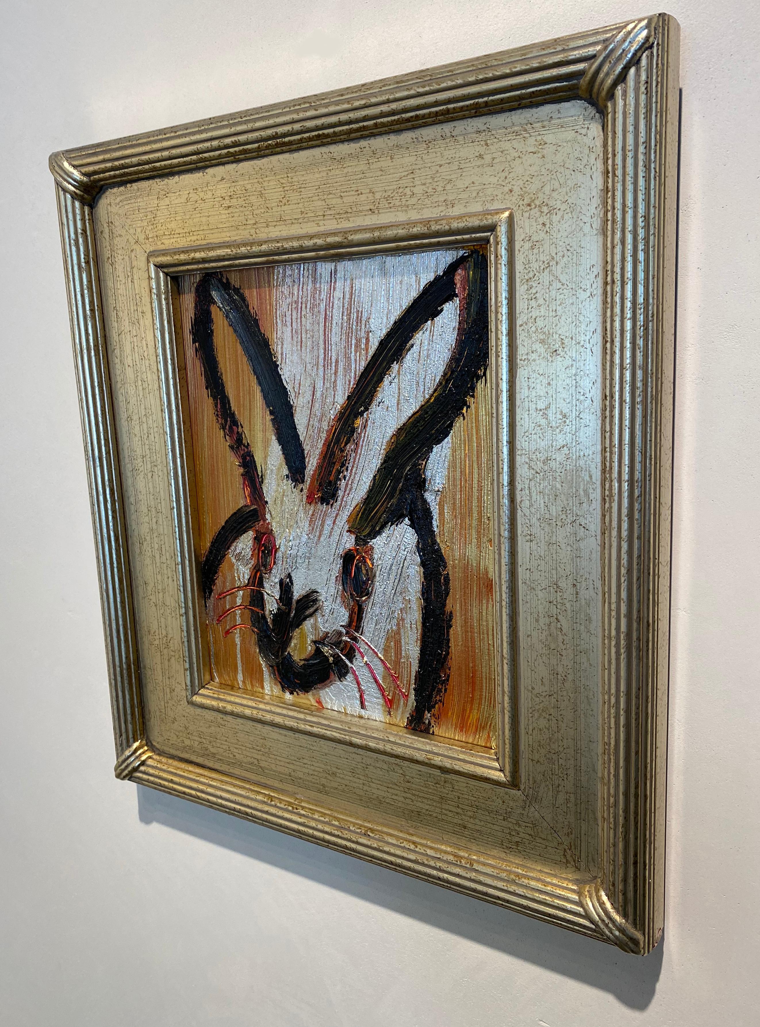 Golden- Neo- Expressionist bunny painting by Hunt Slonem 2