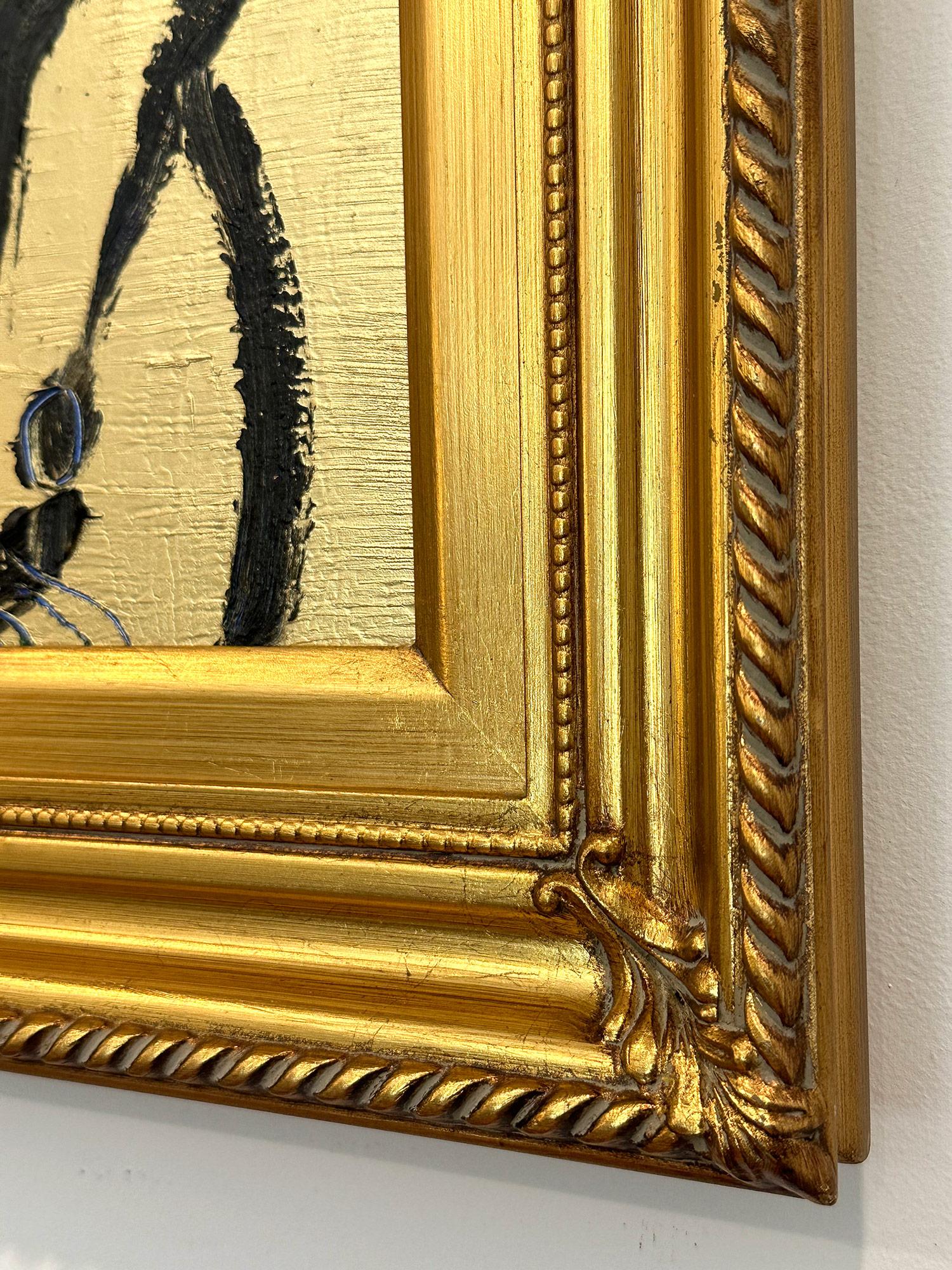Peinture à l'huile d'origine noire sur fond doré, Golden Place, encadrée en vente 5