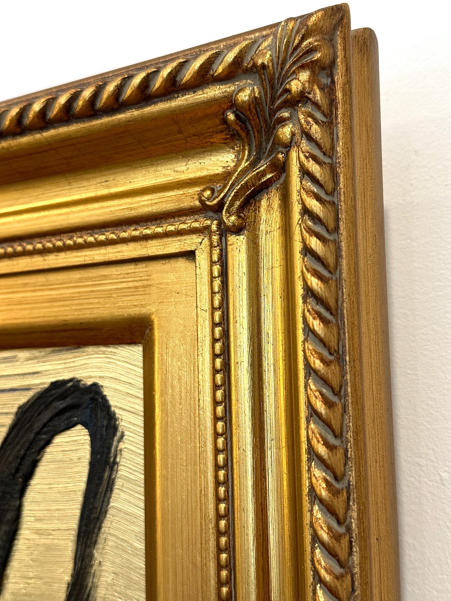 Peinture à l'huile d'origine noire sur fond doré, Golden Place, encadrée en vente 6