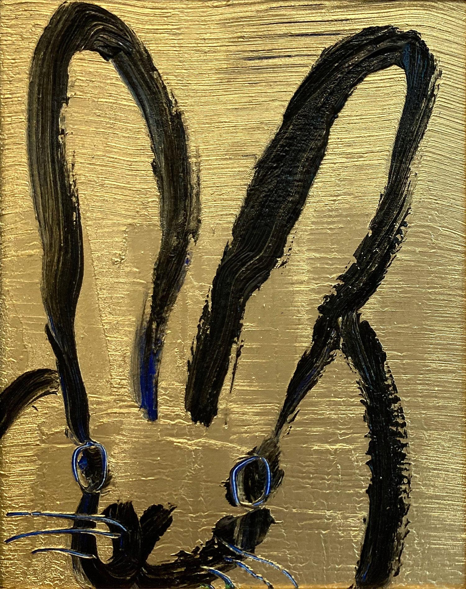 Peinture à l'huile d'origine noire sur fond doré, Golden Place, encadrée - Painting de Hunt Slonem