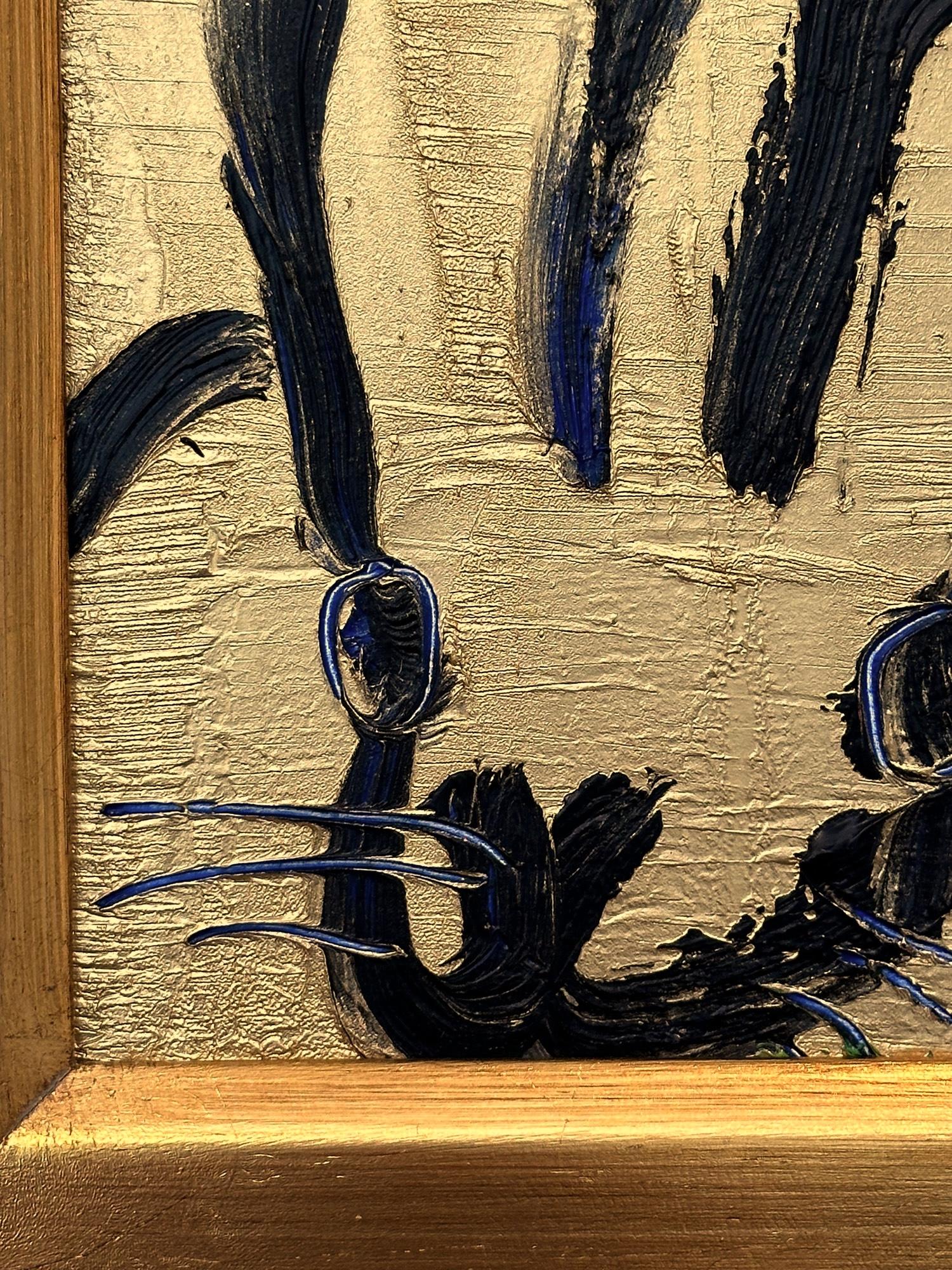 Peinture à l'huile d'origine noire sur fond doré, Golden Place, encadrée - Néo-expressionnisme Painting par Hunt Slonem