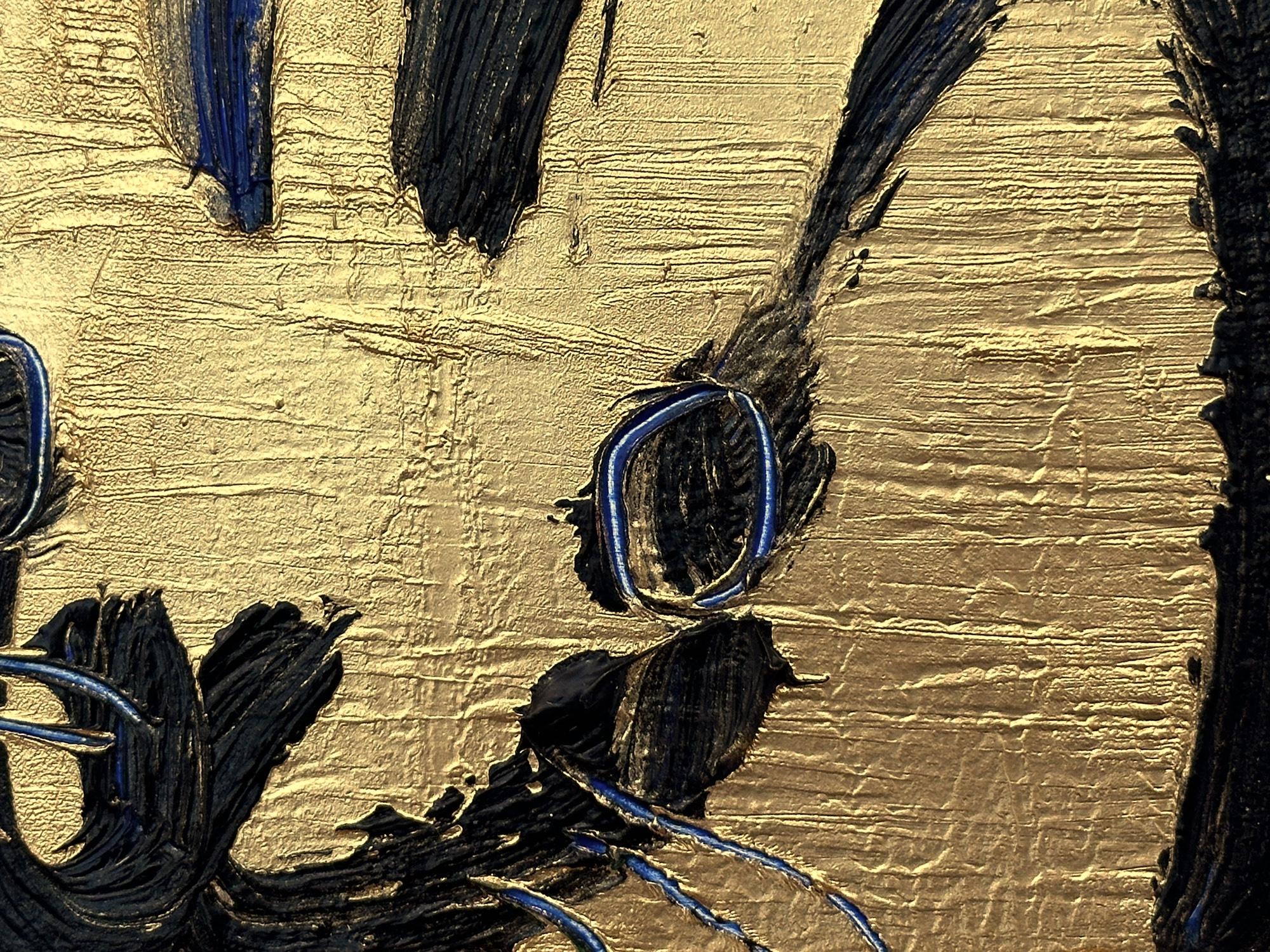 Peinture à l'huile d'origine noire sur fond doré, Golden Place, encadrée - Marron Abstract Painting par Hunt Slonem