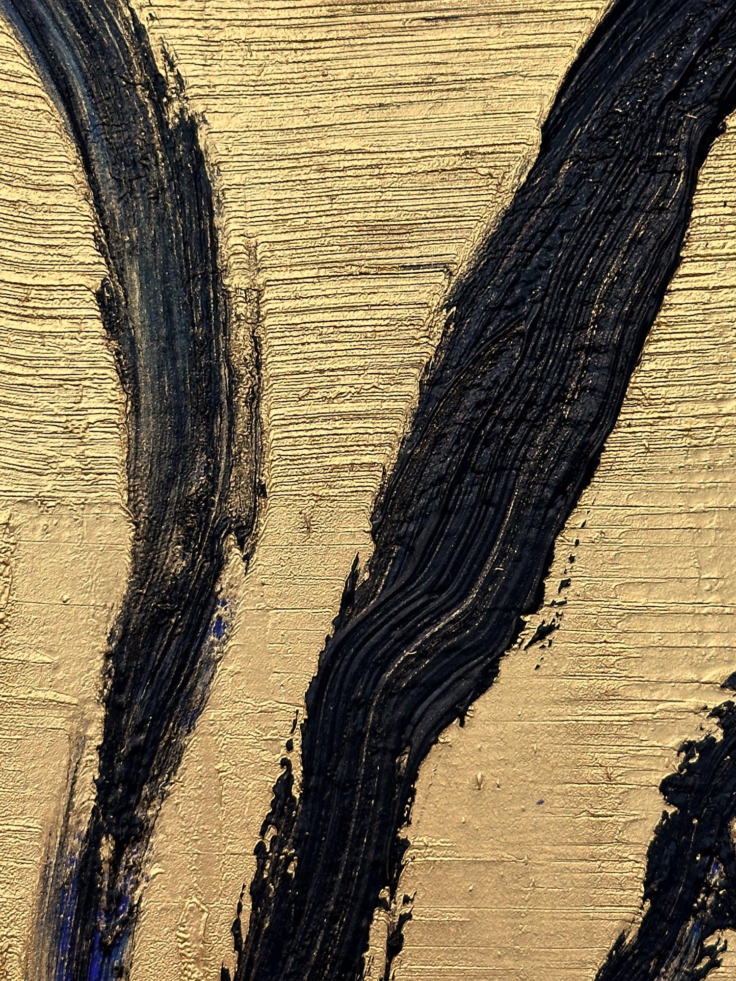 Peinture à l'huile d'origine noire sur fond doré, Golden Place, encadrée en vente 2