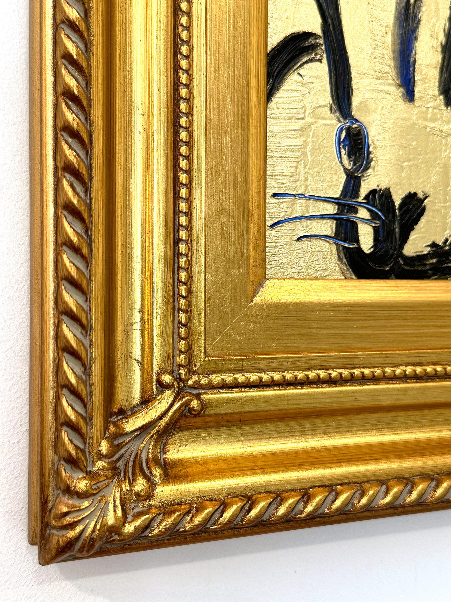 Peinture à l'huile d'origine noire sur fond doré, Golden Place, encadrée en vente 3