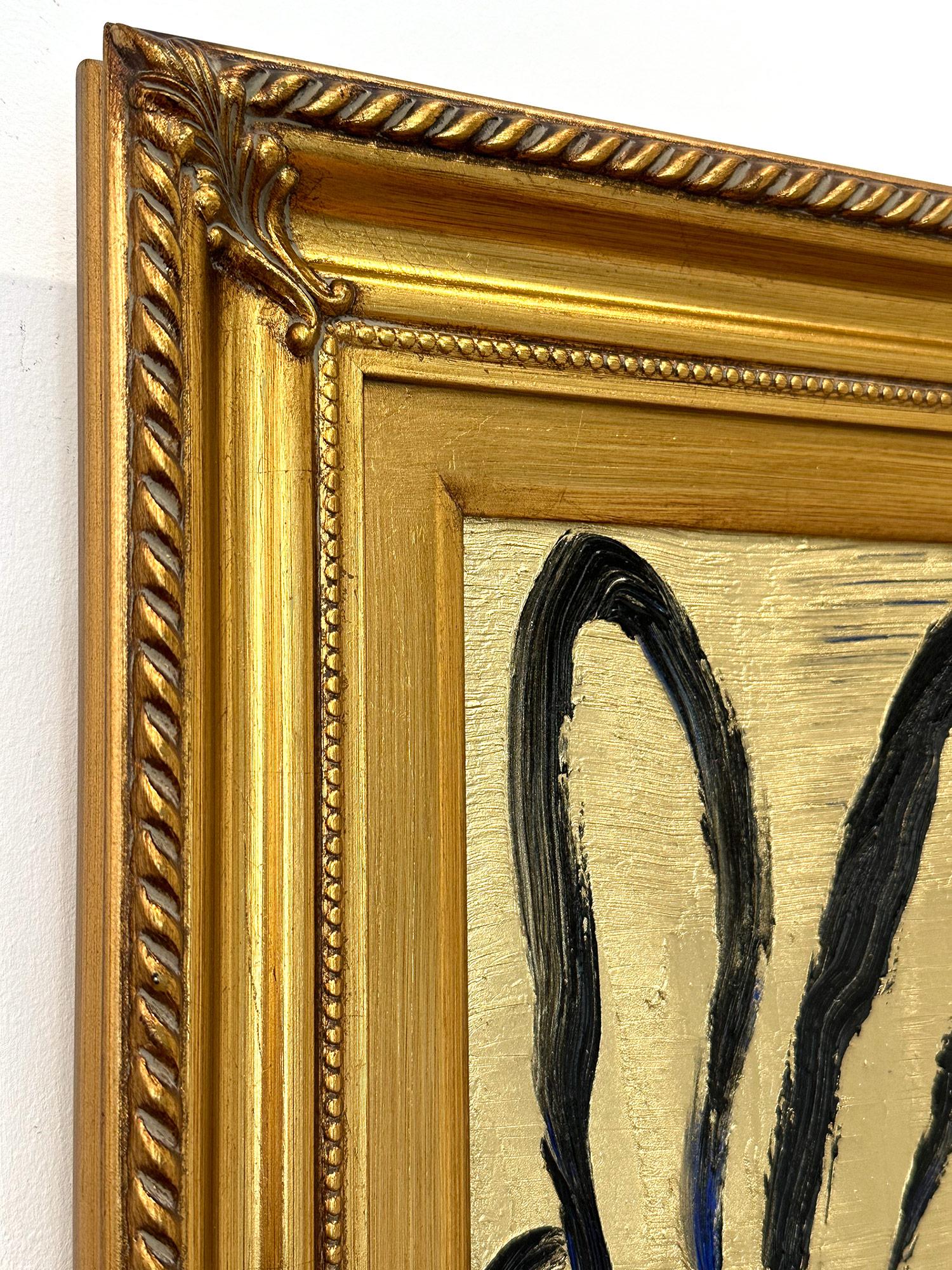 Peinture à l'huile d'origine noire sur fond doré, Golden Place, encadrée en vente 4