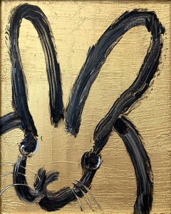 "Goldener Teich" Schwarzer Umriss Hase auf goldenem Hintergrund Ölgemälde Gerahmt