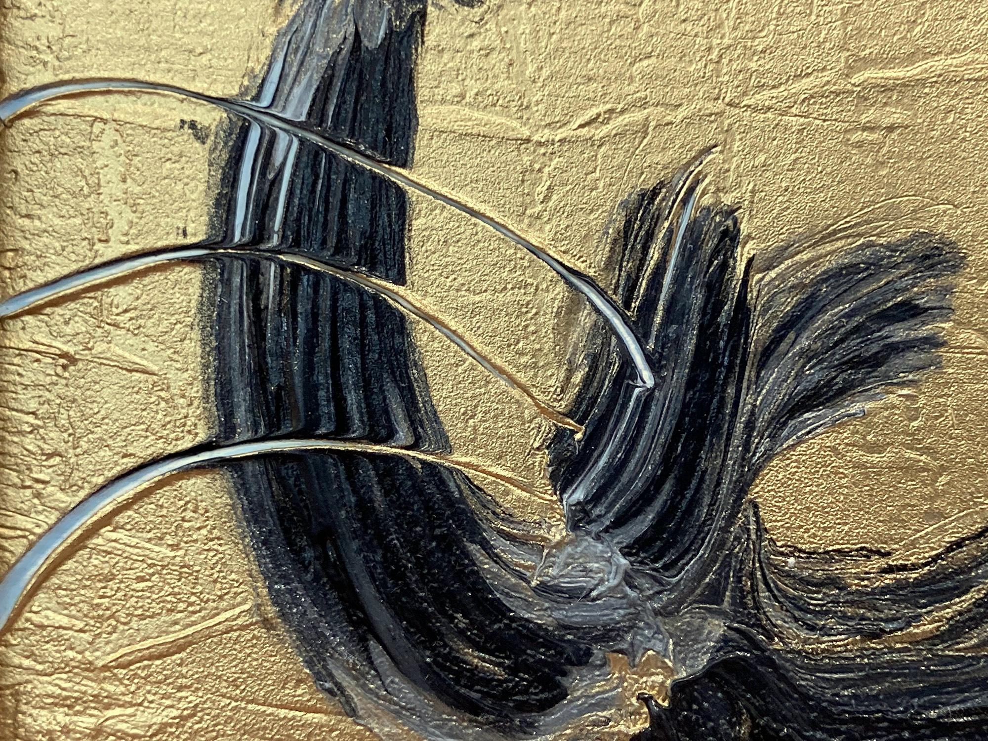 Esta pieza representa una figura gestual de conejito sobre un fondo dorado. Inspirados por la naturaleza y un genuino amor por los animales, los cuadros de Slonem abarcan inspiraciones únicas extraídas del mundo. Al contemplar esta pieza en persona,