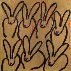 Shimmering Gold Bunnies / Oil Painting / Hunt Slonem - Golden Rule