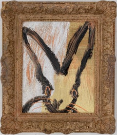 Goldie(EA01918)-gold silver and black gestural rabbit oil painting