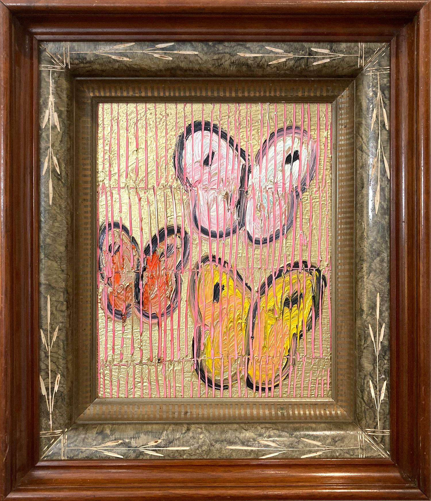 "Buenas Noticias" Tres Mariposas de Colores sobre Fondo Dorado con Puntuación Enmarcado
