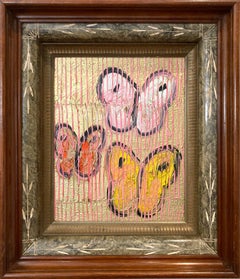 "Good News" Three Colorful Butterflies on Gold Background with Scoring Framed