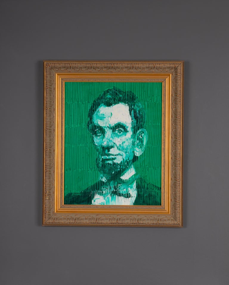 Hunt Slonem - 'Green Abraham Lincoln' Unique Painting For Sale at 1stDibs
