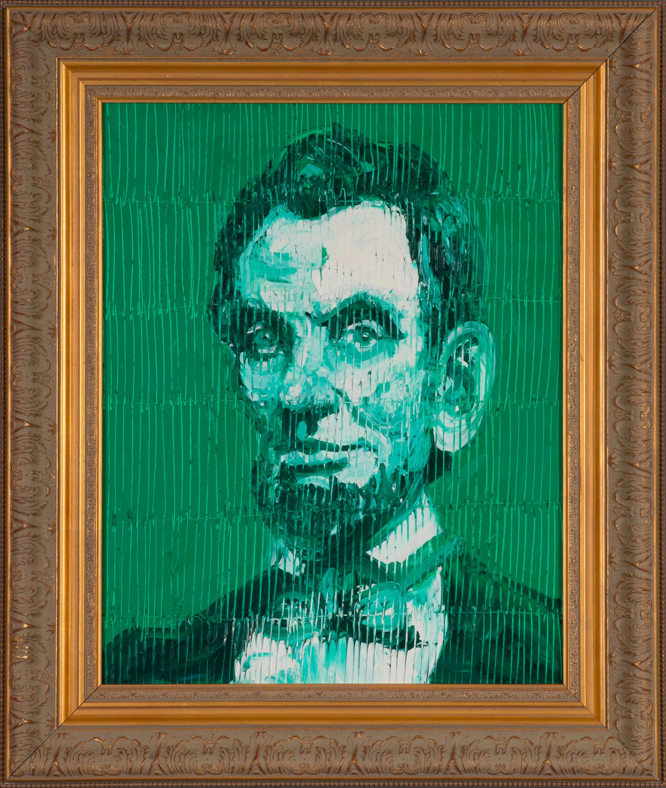 Hunt Slonem Animal Painting - 'Green Abraham Lincoln' Unique Painting