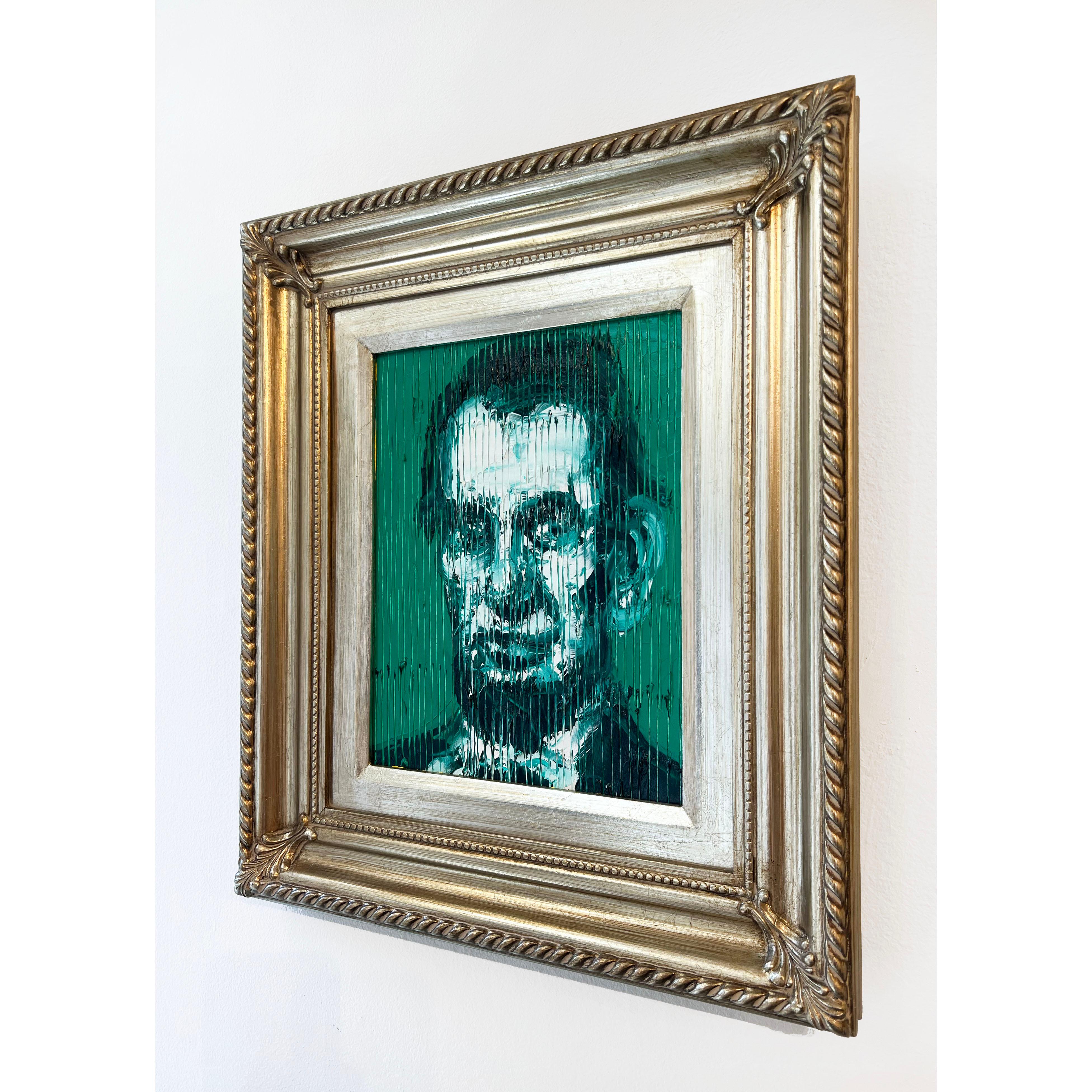 Green Lincoln - Black Portrait Painting by Hunt Slonem