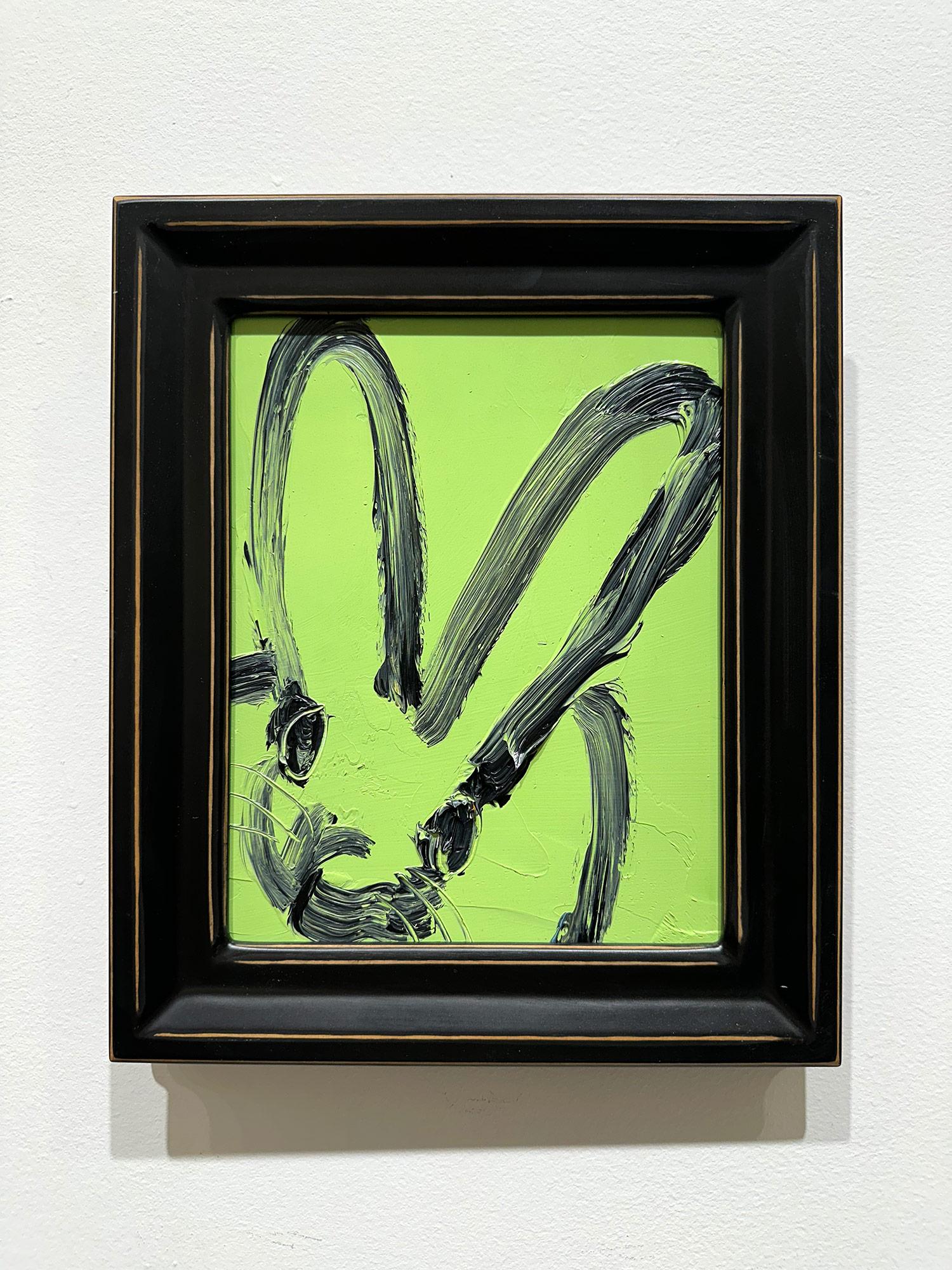 „Green Pastures“, schwarzer Umriss, Bunny auf mintgrünem Hintergrund, Ölgemälde, Holz im Angebot 8