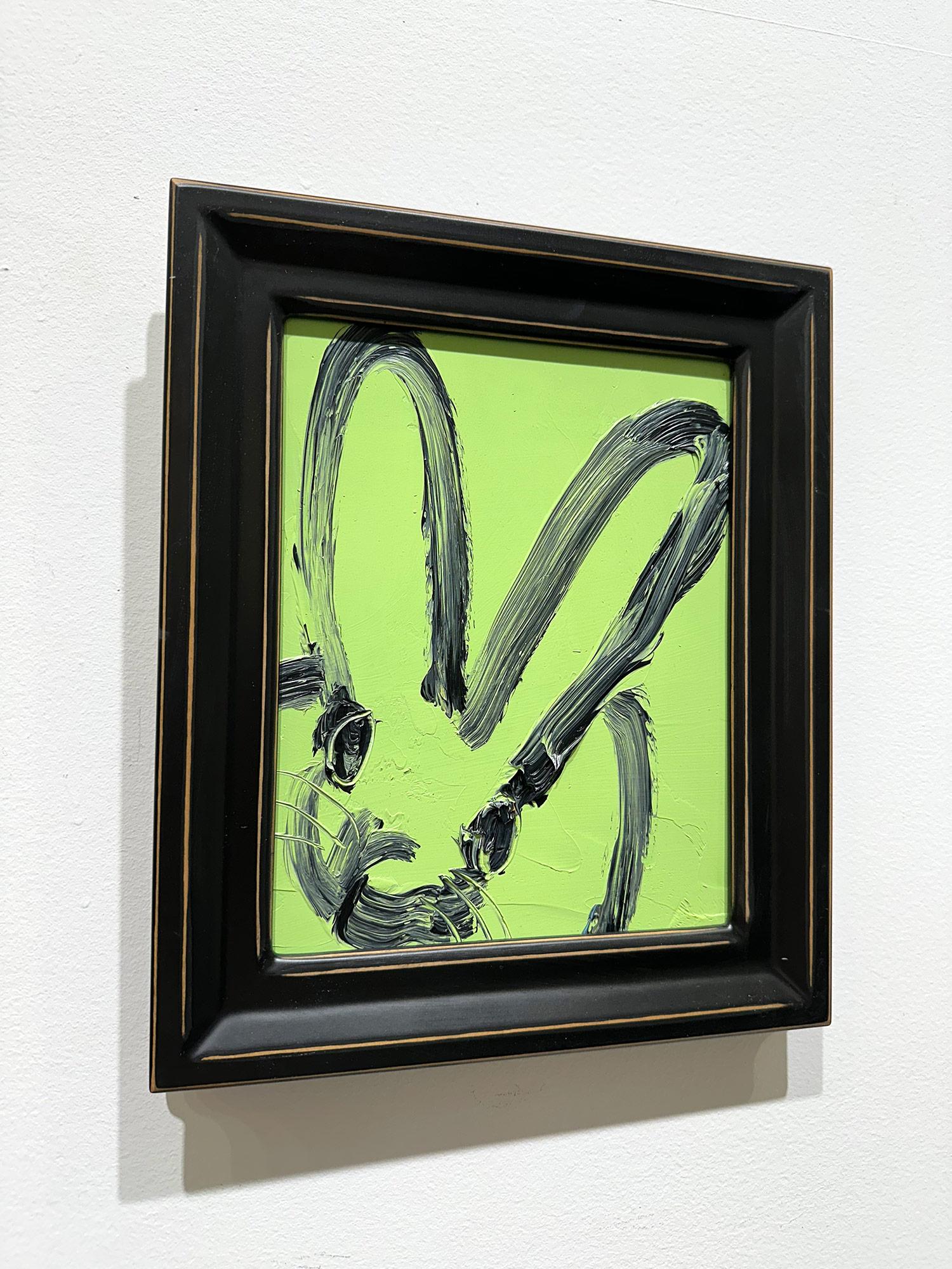 „Green Pastures“, schwarzer Umriss, Bunny auf mintgrünem Hintergrund, Ölgemälde, Holz im Angebot 9