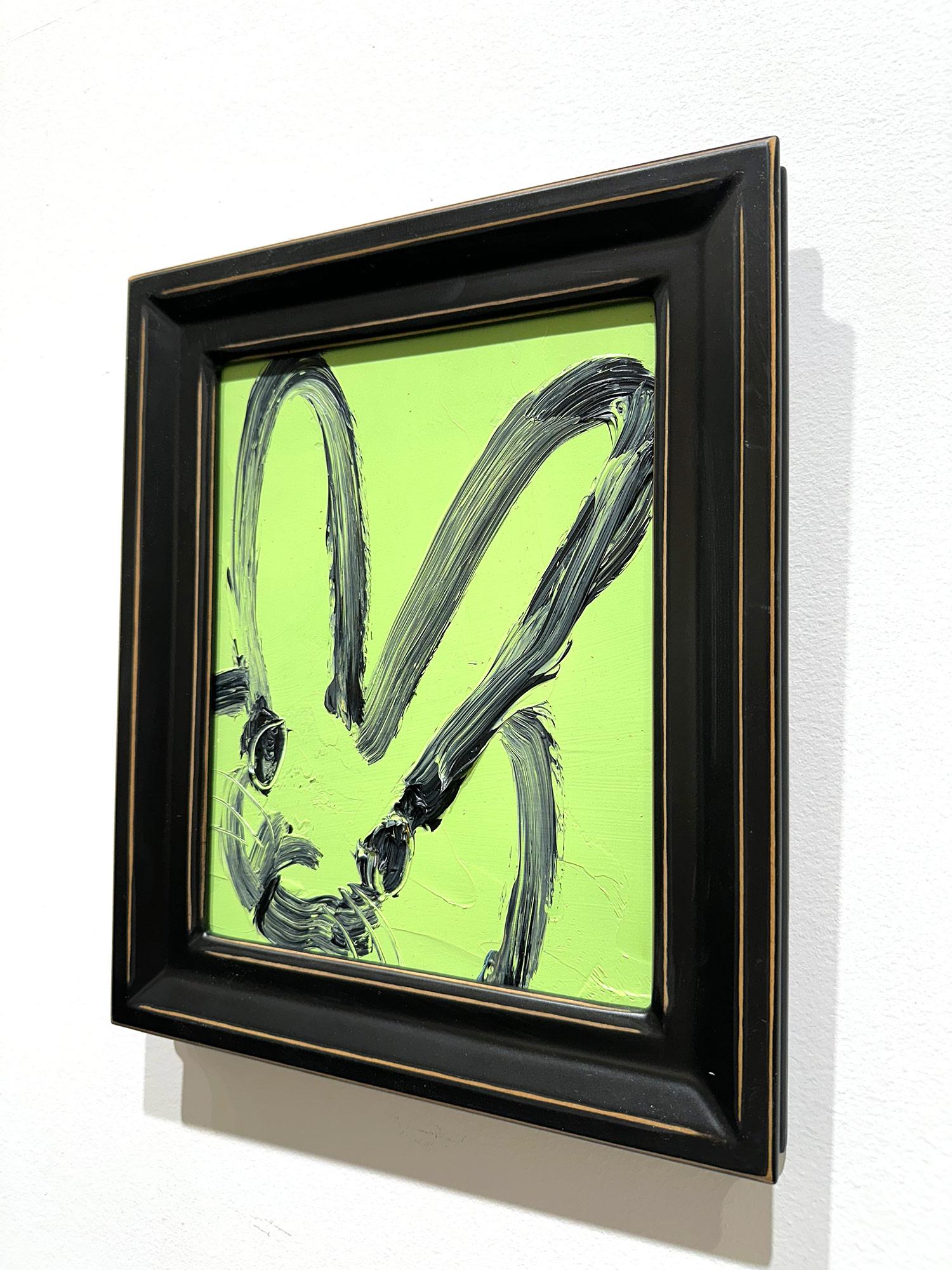 „Green Pastures“, schwarzer Umriss, Bunny auf mintgrünem Hintergrund, Ölgemälde, Holz im Angebot 10