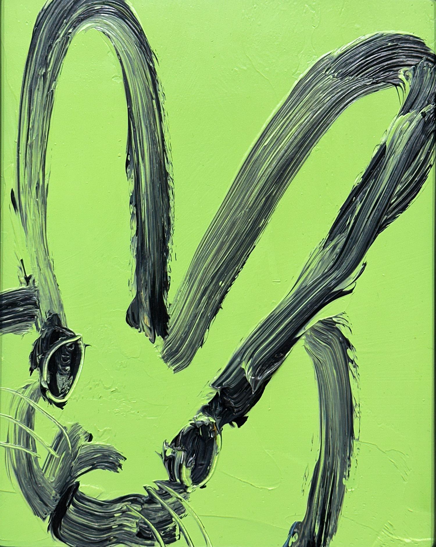 „Green Pastures“, schwarzer Umriss, Bunny auf mintgrünem Hintergrund, Ölgemälde, Holz (Neue Wilde), Painting, von Hunt Slonem