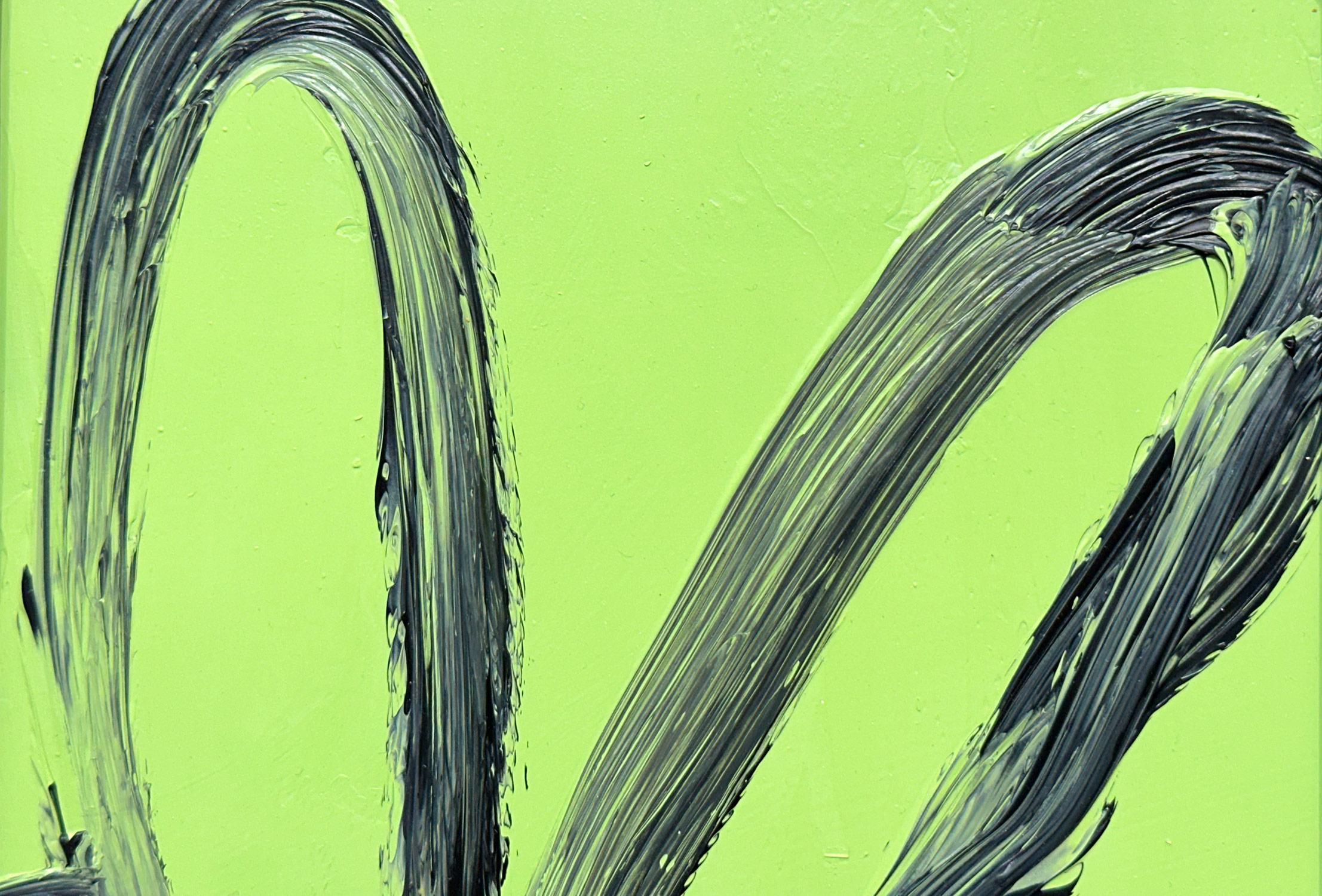 Eine wunderbare Komposition eines der ikonischsten Themen von Slonem, nämlich Hasen. Dieses Werk zeigt eine gestische Figur eines schwarzen Hasen auf mintgrünem Hintergrund mit dickem Farbauftrag. Inspiriert von der Natur und einer echten Liebe zu