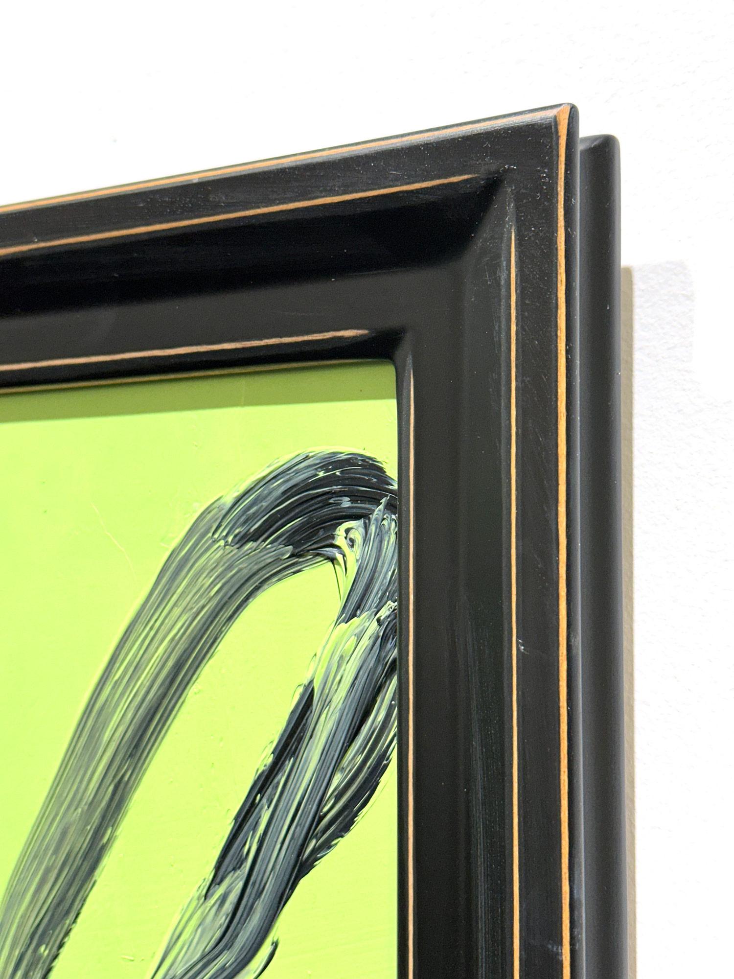 „Green Pastures“, schwarzer Umriss, Bunny auf mintgrünem Hintergrund, Ölgemälde, Holz im Angebot 5