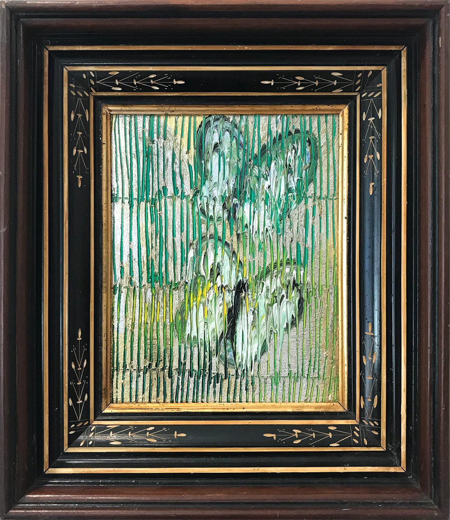 "Green Wave" (Butterflies on Golden Background Scoring) Oil on Wood Panel