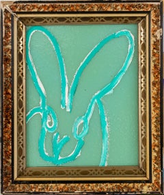 Greens "Bunny Painting" in Vintage Frame Signed on Verso 