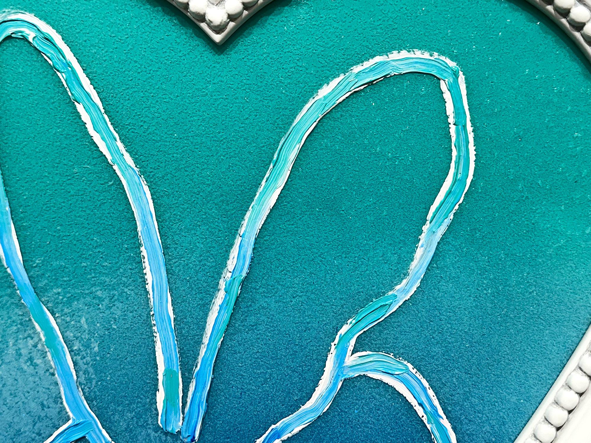 „Heart Felt“ Herzförmiges Ölgemälde in Form eines Bunnys in Türkis mit Diamantstaub, gerahmt im Angebot 8