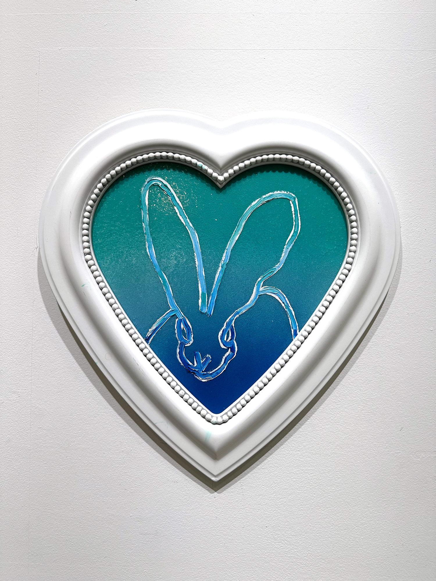 „Heart Felt“ Herzförmiges Ölgemälde in Form eines Bunnys in Türkis mit Diamantstaub, gerahmt im Angebot 2