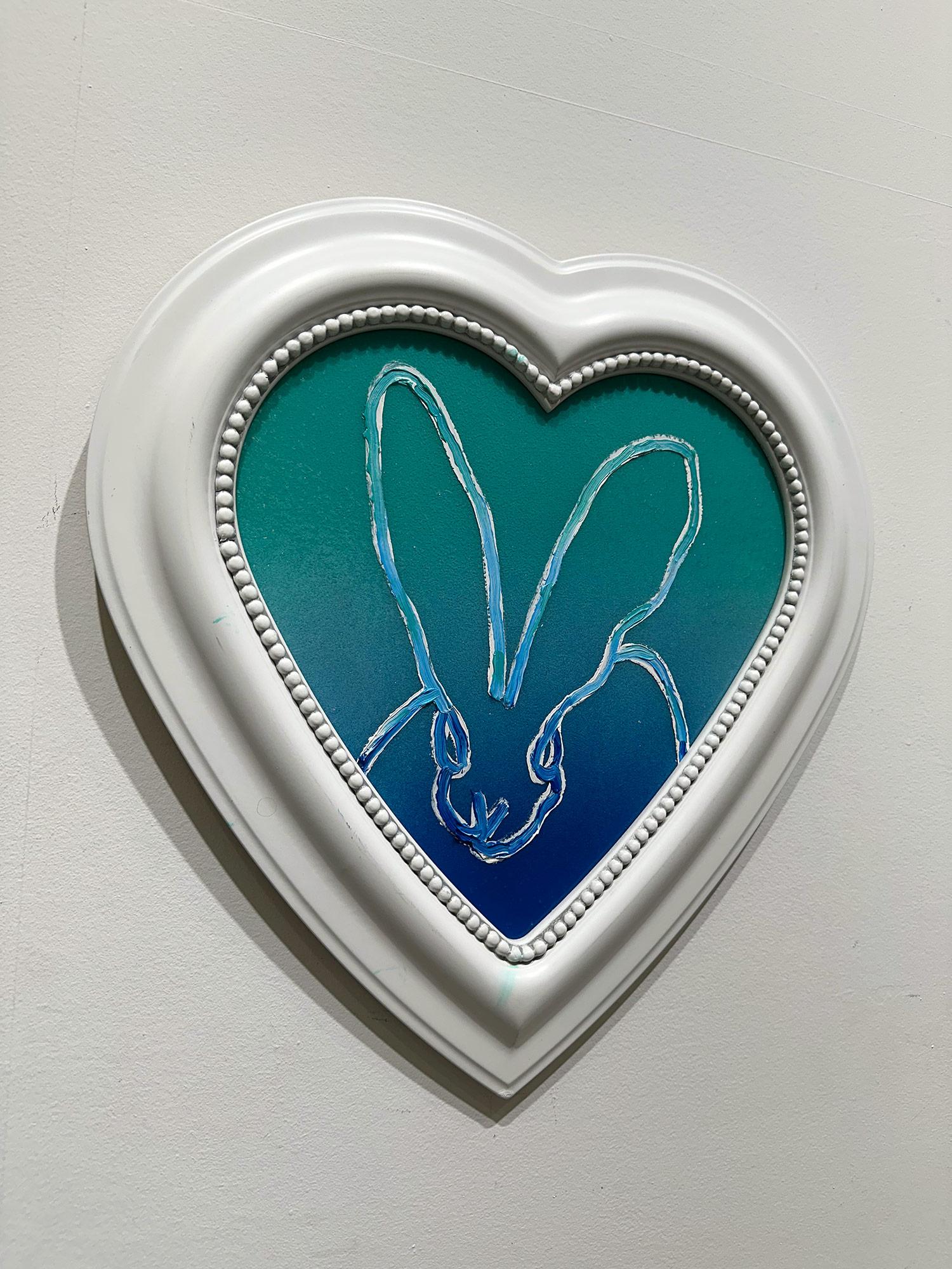 „Heart Felt“ Herzförmiges Ölgemälde in Form eines Bunnys in Türkis mit Diamantstaub, gerahmt im Angebot 4