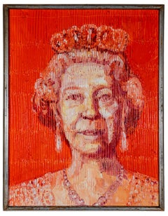 Her Majesty "Queen Elisabeth Painting" Original Oil Painting in Vintage Frame