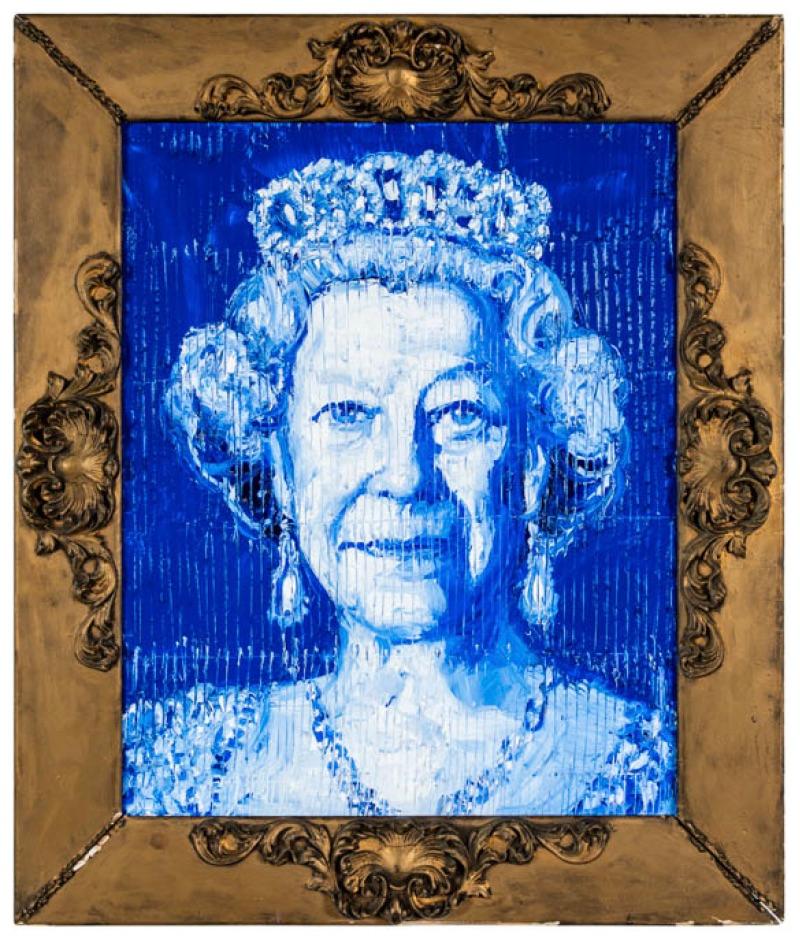 Hunt Slonem Portrait Painting - Her Majesty Queen Elizabeth (Blue)