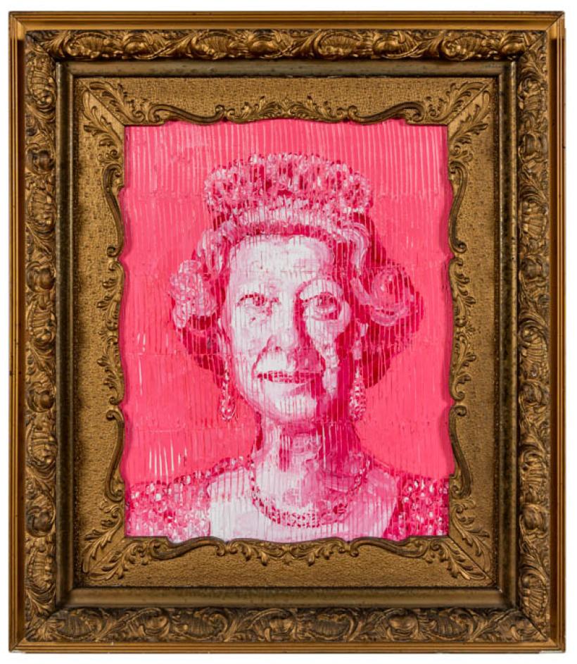 Hunt Slonem Portrait Painting – Ihre Majestät Königin Elizabeth (Rosa)