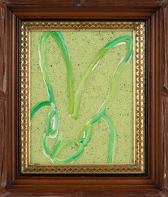 Holographic Green "Bunny Painting" Original Oil Painting in Vintage Frame