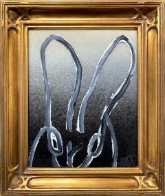 "Hombre A" Bunny on Black Gradient Background Oil Painting w Resin Wood Panel 