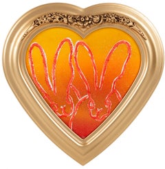 Hombre Heart "Bunny Painting" Original Oil Painting in Heart Shaped Gold Frame