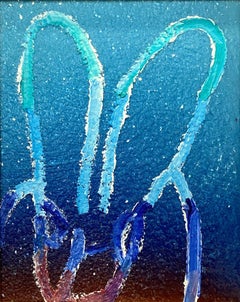 "Hombre" Hellblaue Kontur Hase auf Farbverlauf Hintergrund Ölgemälde Gerahmt