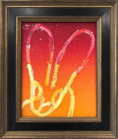 "Hombre Orange" Resin and Diamond Dust Bunny Oil Painting on Wood Panel Framed
