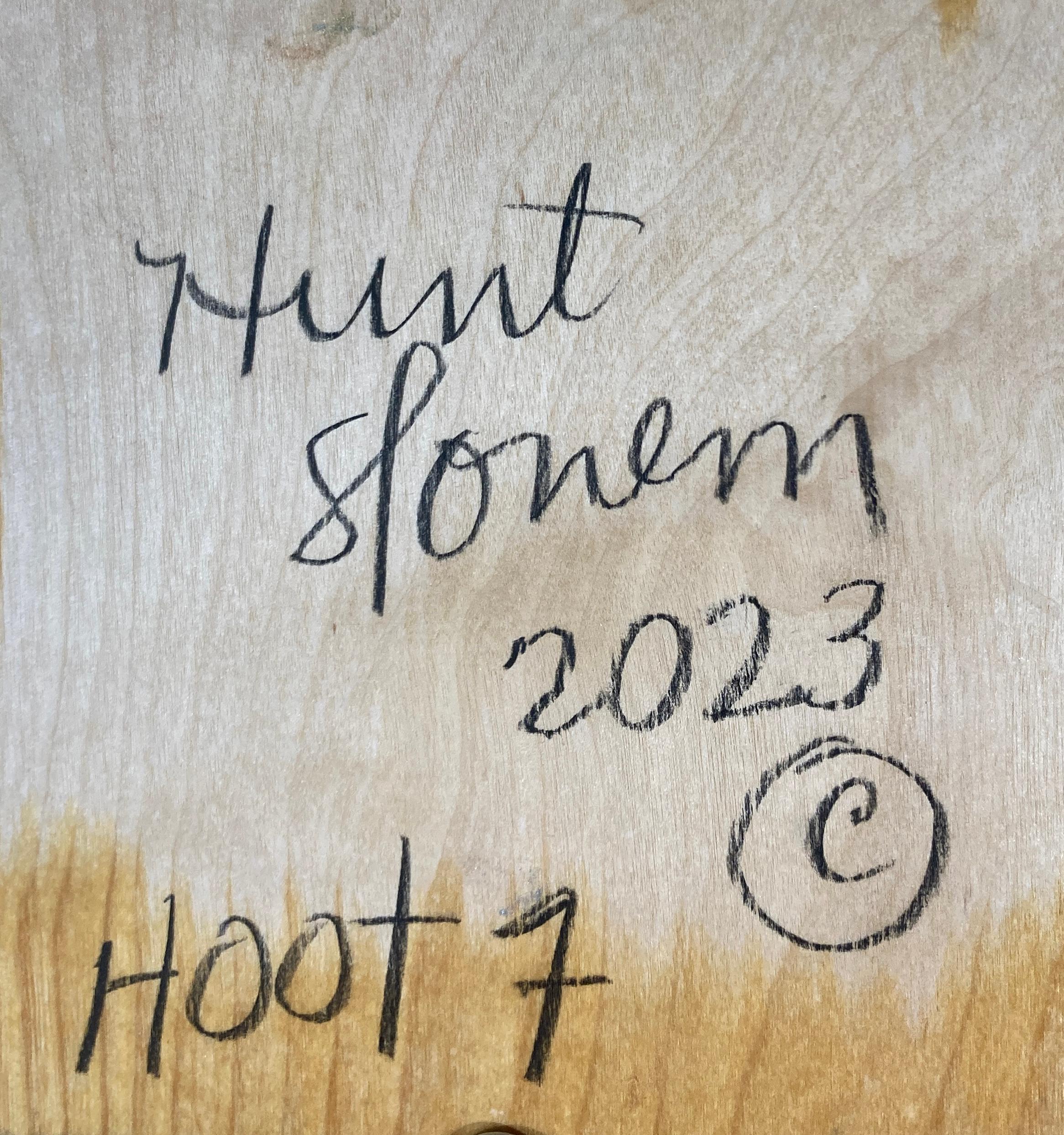 Artist:  Slonem, Hunt
Title:  Hoot 7
Date:  2023
Medium:  Oil on wood
Unframed Dimensions:  10