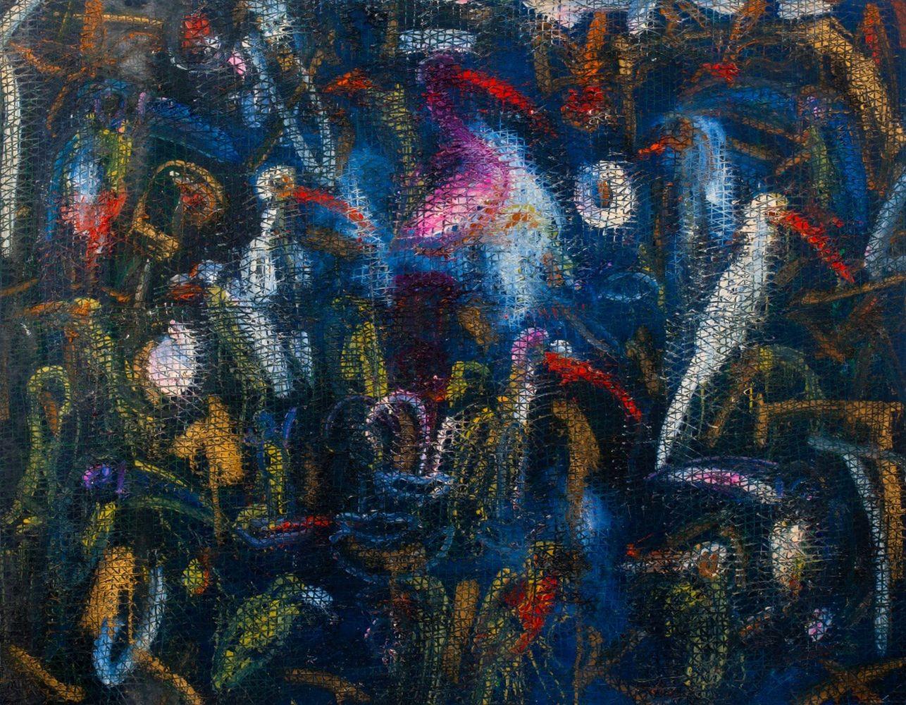 Hunt Slonem Abstract Painting – "Nashornvögel"