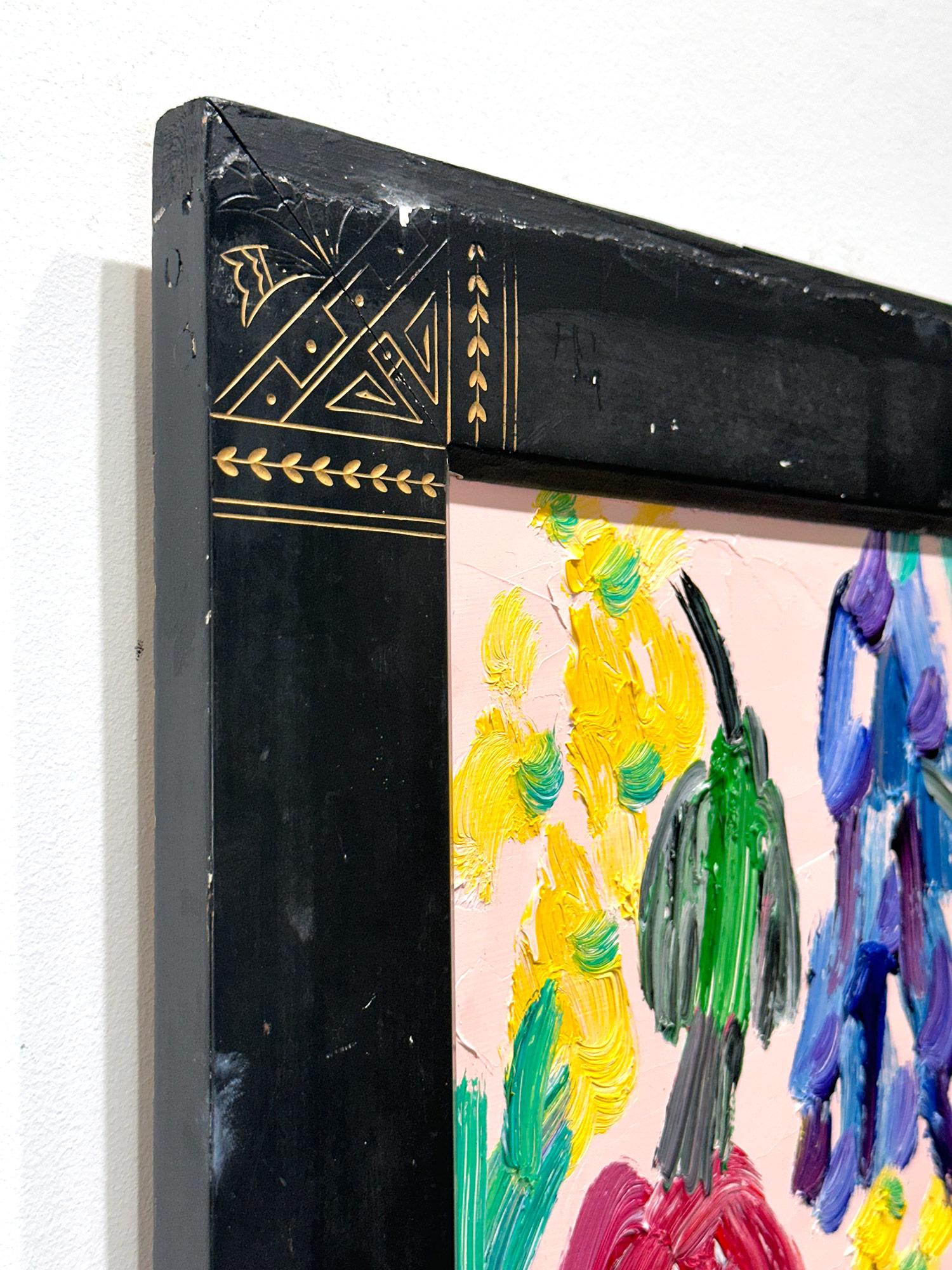 « Birdbirds Larkspeer », peinture à l'huile française à fond rose, encadrée en vente 6