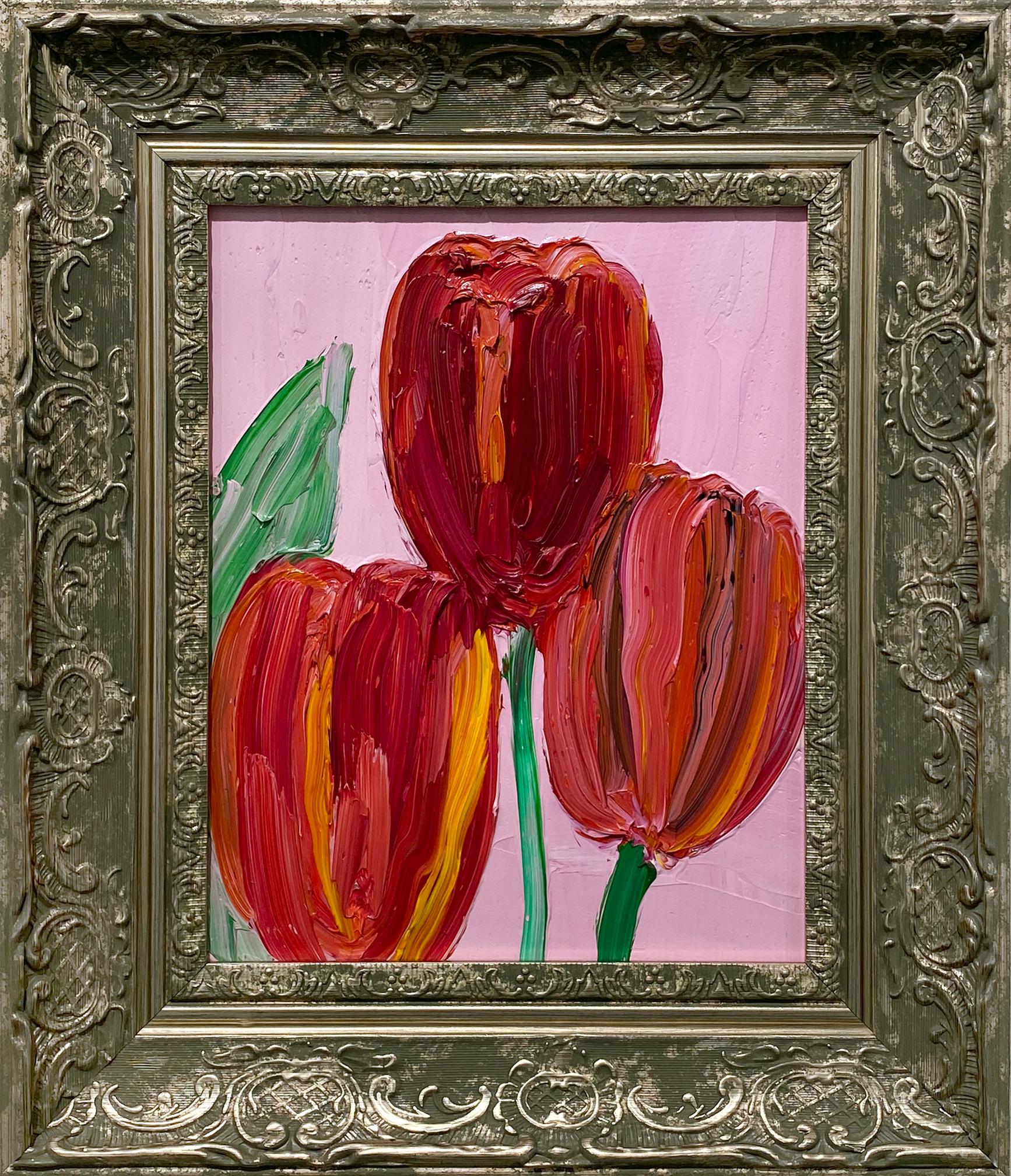 Hunt Slonem "3 Blooms" Original floral painting in oil