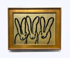 Hunt Slonem "3 in Gold" Unique Oil painting of bunnies