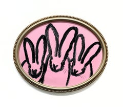 Hunt Slonem "3 in Rosa Credere" Quadro originale ad olio con coniglietto