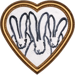Hunt Slonem "3 Play" Black and White Heart Bunny