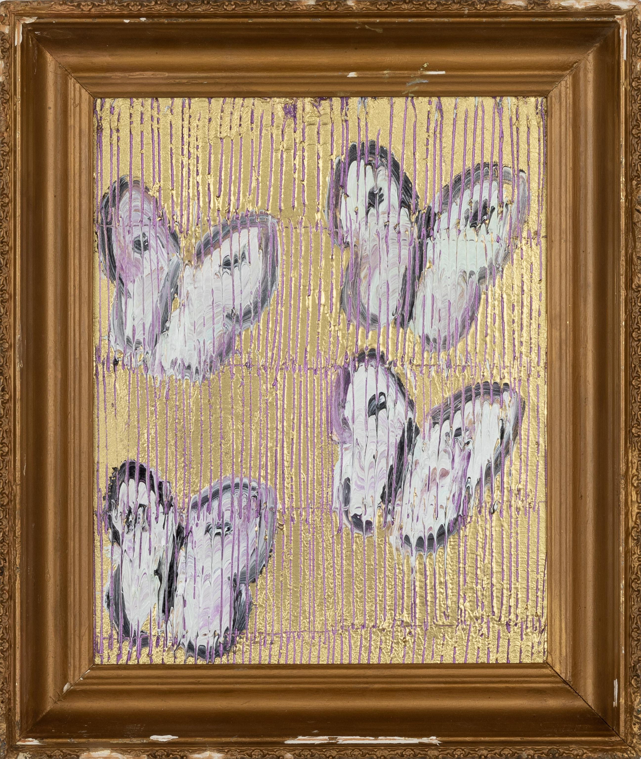 Hunt Slonem "4 Fly" Pink Butterflies
White and purple butterflies on metallic gold surface with purple scoring and wooden frame

Oil on Wood

Unframed: 13.5 x 11 in.
Framed: 17 x 14.5 in.

Hunt Slonem is a well-renowned American artist is known for