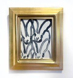 Hunt Slonem "4 Huddle Hutch" Cuadro original de conejitos al óleo